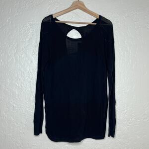 Calia Mesh Sweater Lightweight Open Back Athleisure Women Black Caviar Large NWT